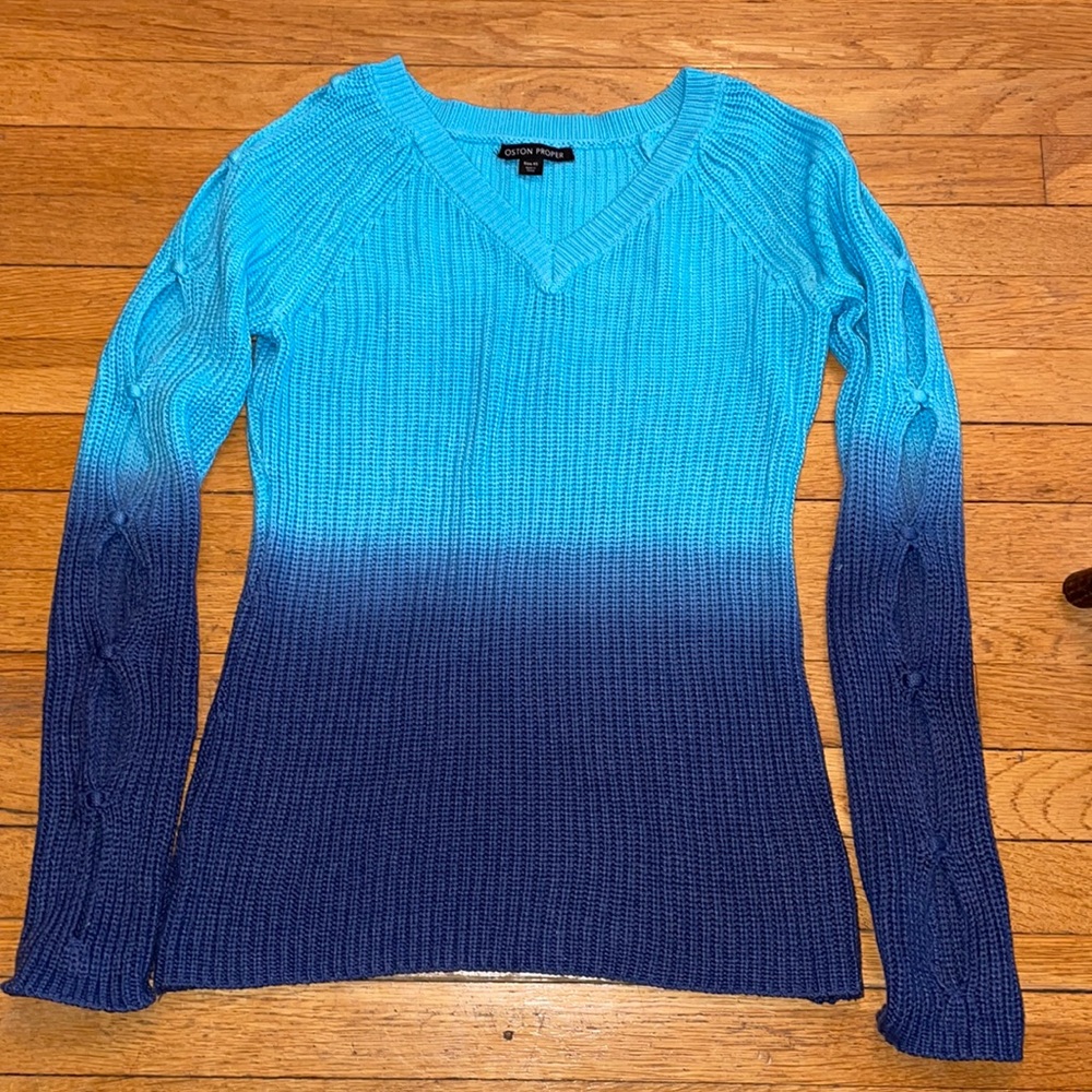 NIP BOSTON PROPER OMBRÉ BLUE SWEATER SLEEVE DETAIL XS